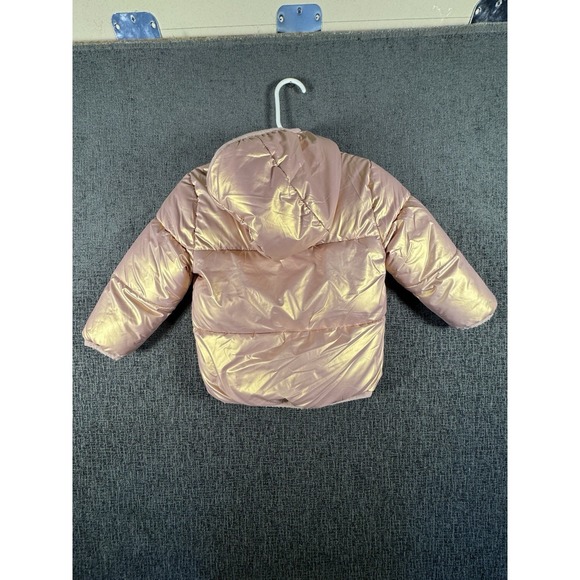 SWISS TECH Size 4T Hooded Puffer Jacket Roll Mitten Cuff Rose Gold Metallic - Picture 7 of 7